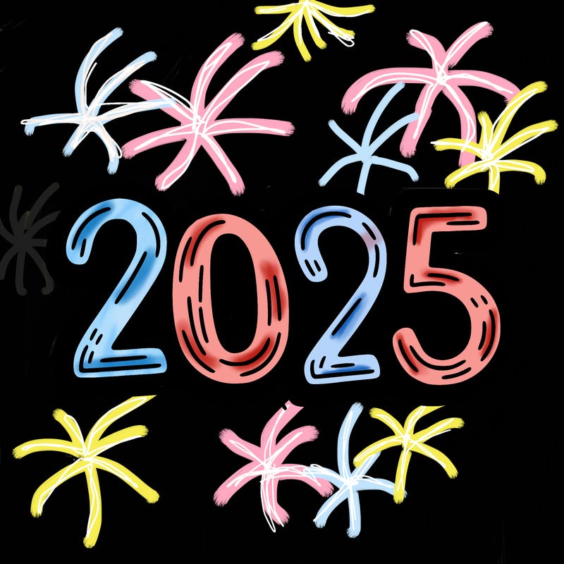 one line scrawled numbers sketch design “2025”