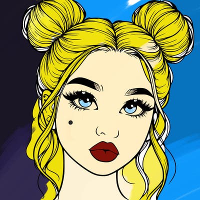 realistic girl with two buns on her hair and lips