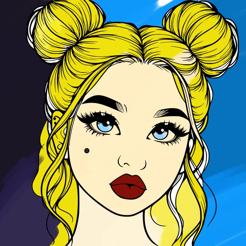 realistic girl with two buns on her hair and lips