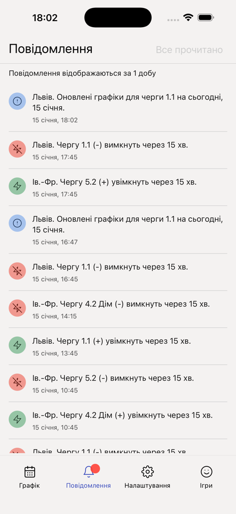 ElectricityOff - ElectricityOff アプリでの停電通知とスケジュール更新のリスト。