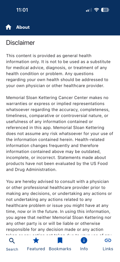 Medical disclaimer page in the About Herbs app showing health information notice