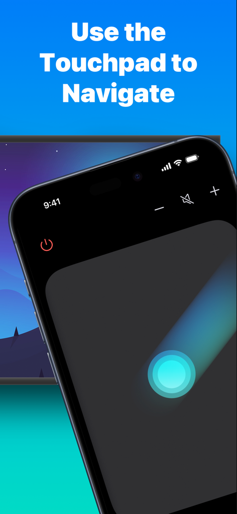 Universal TV Remote · Mando - Aplicación Mando, control remoto universal para TV, mostrando la interfaz de navegación táctil en un iPhone