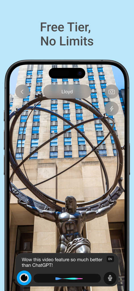 Lloyd - Your AI Superpower - La aplicación Lloyd AI muestra el reconocimiento visual de un punto de referencia a través de la cámara de un smartphone.