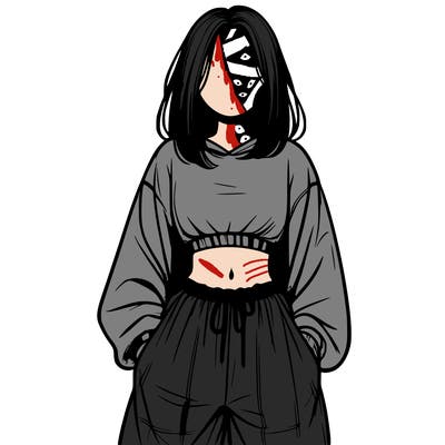 realistic girl faceless with baggy pants and a crop top