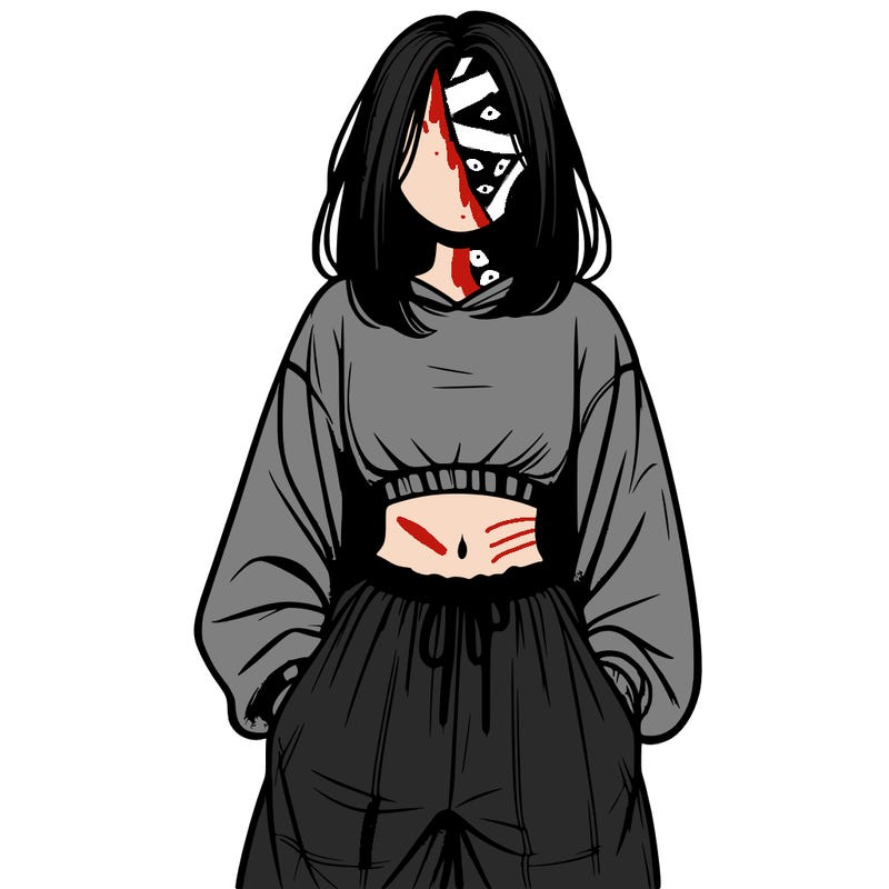 realistic girl faceless with baggy pants and a crop top