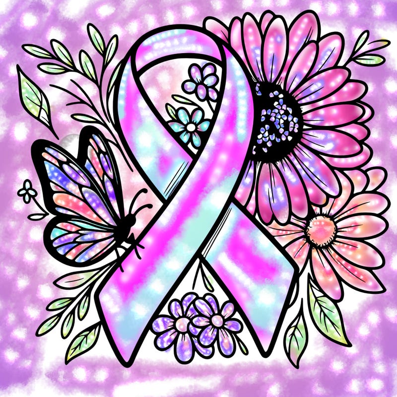 cancer awareness symbol with flowers and butterflies
