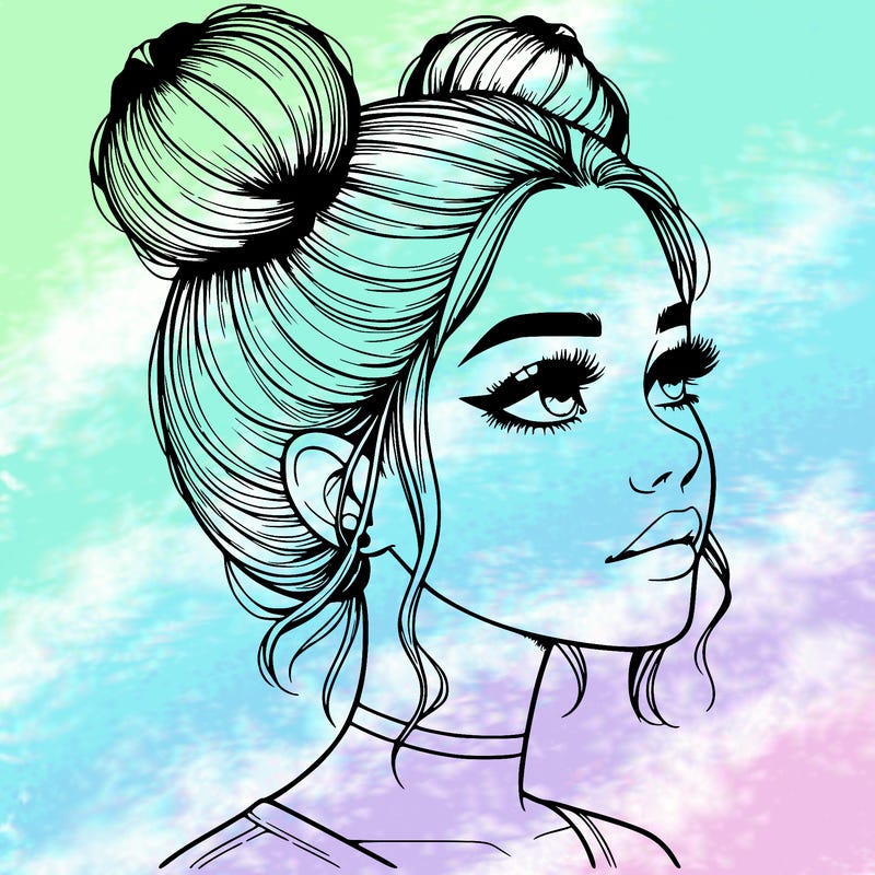 realistic girl with buns on the top of her head