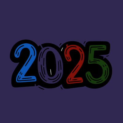 one line scrawled numbers sketch design “2025”