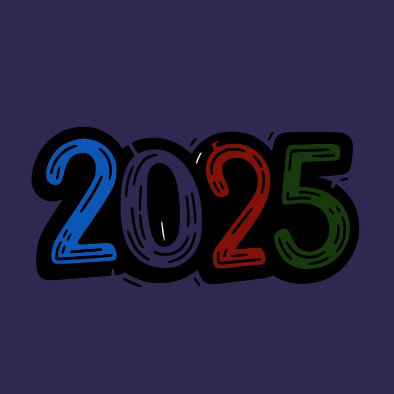 one line scrawled numbers sketch design “2025”