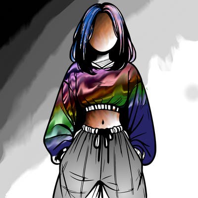 realistic girl faceless with baggy pants and a crop top