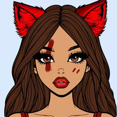 realistic girl with fox ears and realistic lips