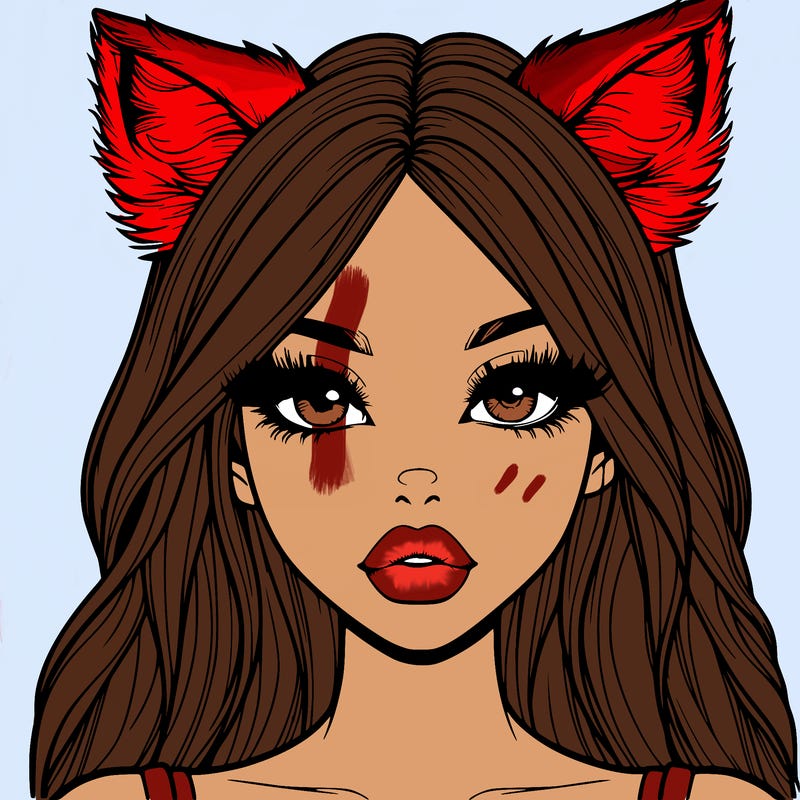 realistic girl with fox ears and realistic lips