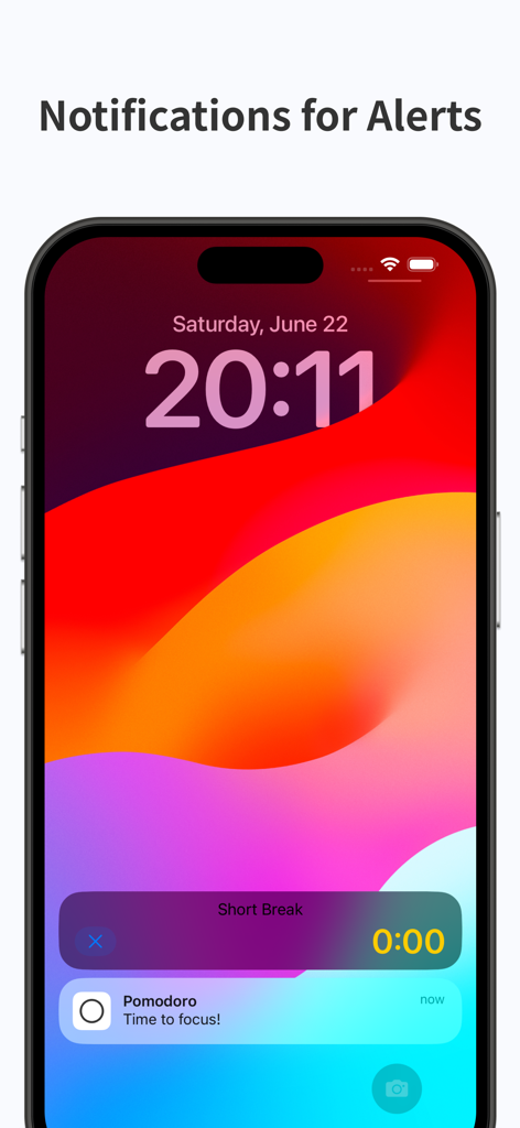 Pomodoro Timer - Focus Keeper - ポモドーロタイマーの集中通知を示すiPhoneのロック画面