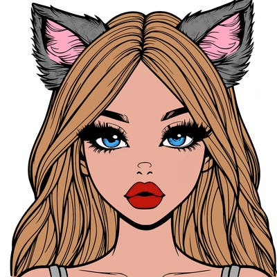 realistic girl with fox ears and realistic lips