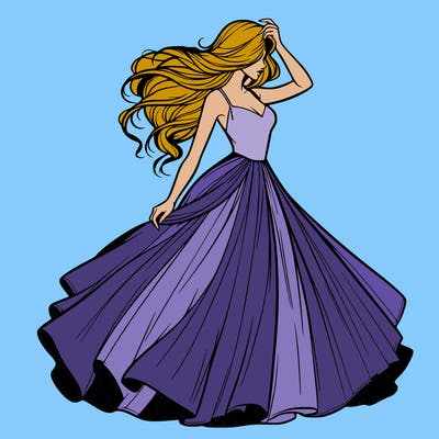 realistic woman with dress flowing in the wind