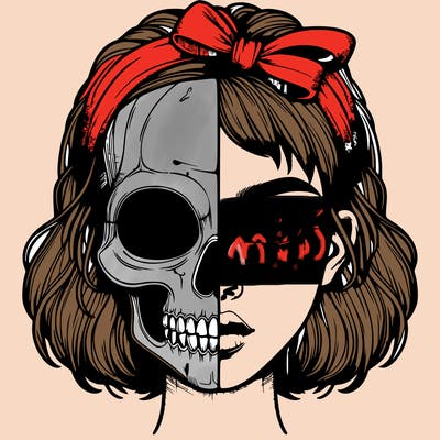realistic girl with half skull mask