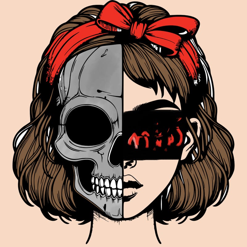 realistic girl with half skull mask