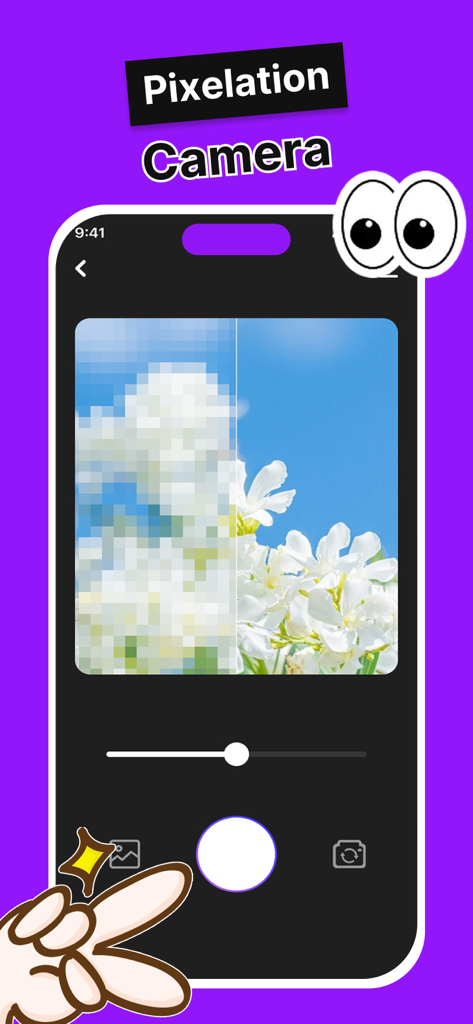 Sticker by Sticker Maker - Pixelation camera effect on a photo of white flowers in the Sticker Maker app