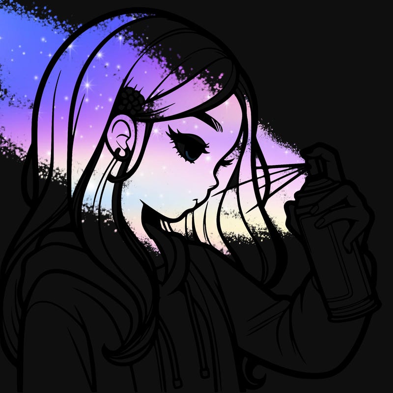 a realistic girl spray painting