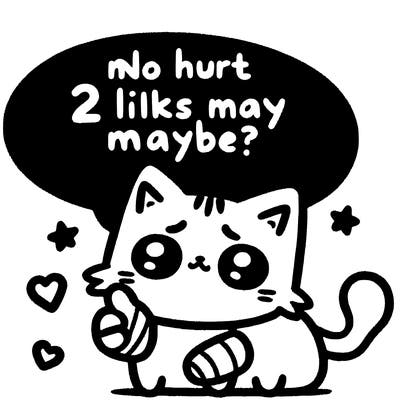 cute cat thats been hurt saiying 2 likes maybe