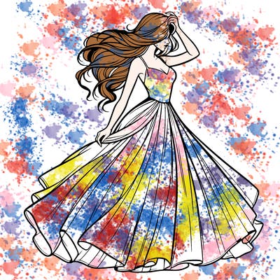 realistic woman with dress flowing in the wind