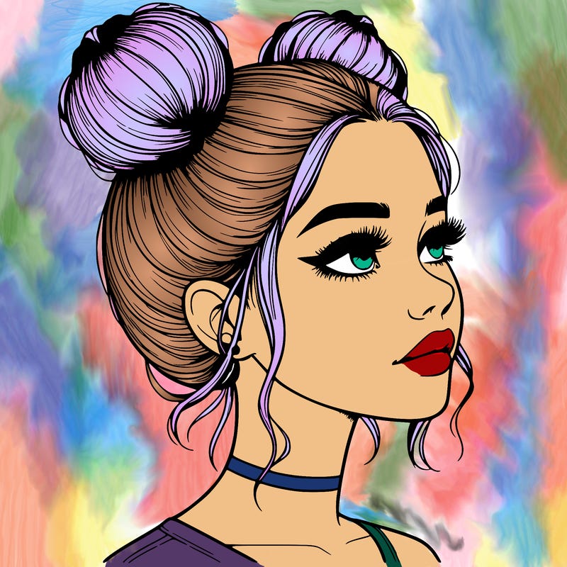 realistic girl with buns on the top of her head