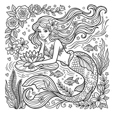 Discover tranquility with this beautiful spring mermaid coloring page, thoughtfully designed for seniors. Immerse yourself in a refreshing underwater world adorned with blooming flowers and graceful aquatic life.
