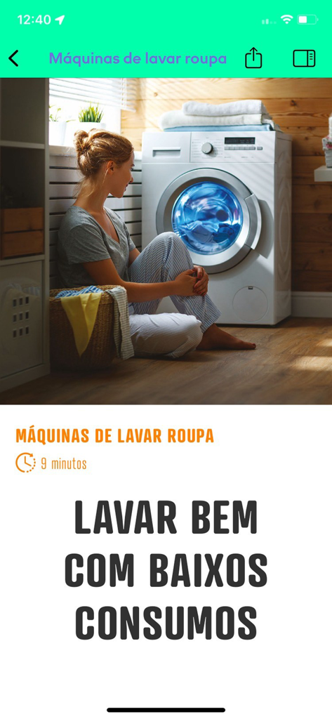Artículo de guía del consumidor sobre lavadoras de bajo consumo energético en la aplicación DECO PROteste