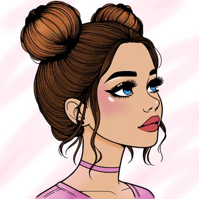 realistic girl with buns on the top of her head