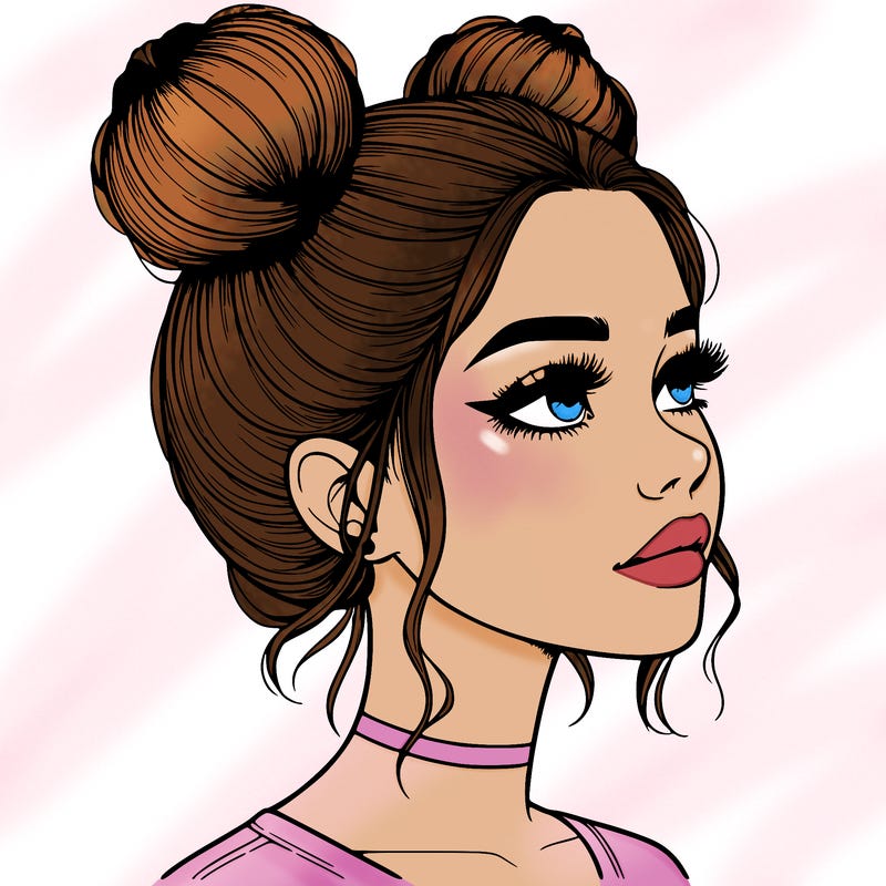 realistic girl with buns on the top of her head