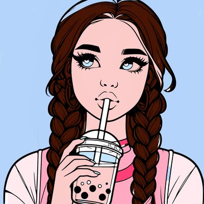 realistic girl with braided hair drinking boba