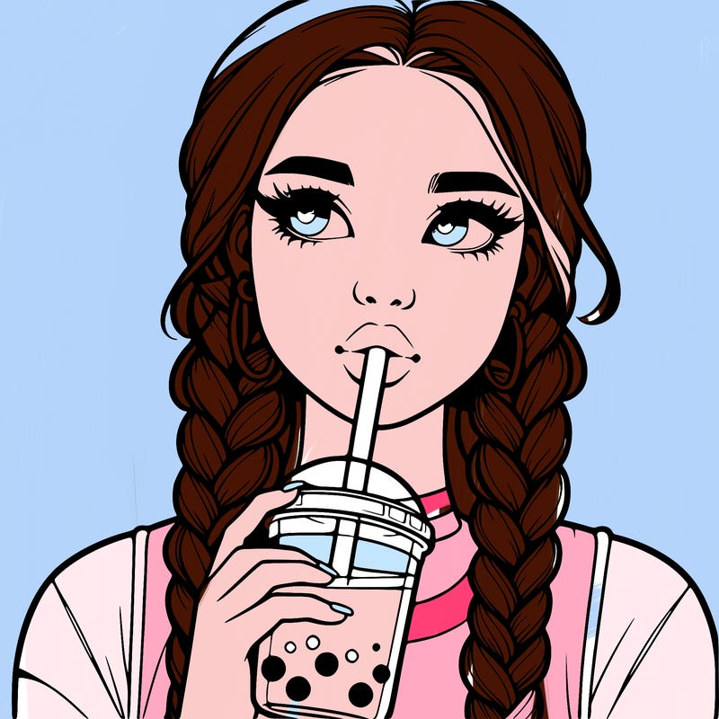realistic girl with braided hair drinking boba