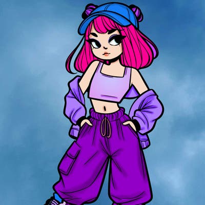 girl in crop top and baggy pants