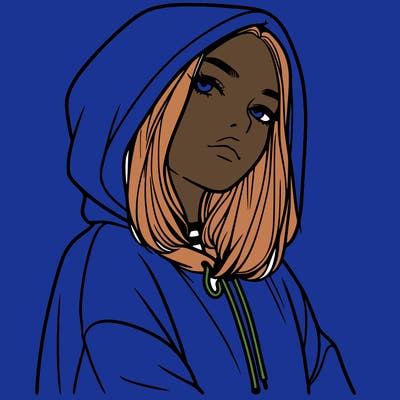 a realistic girl in a hoodie