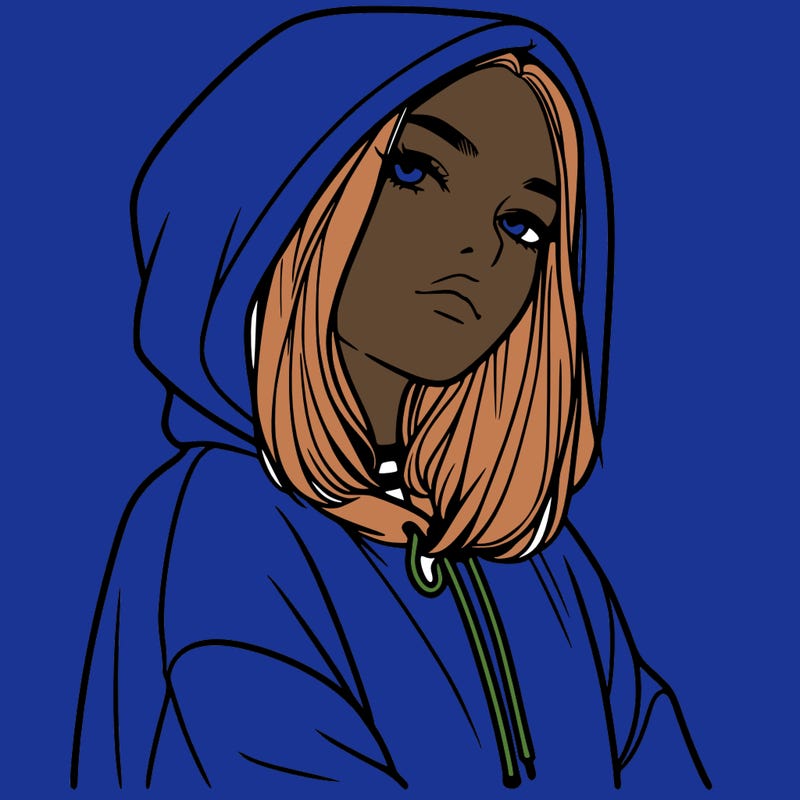 a realistic girl in a hoodie