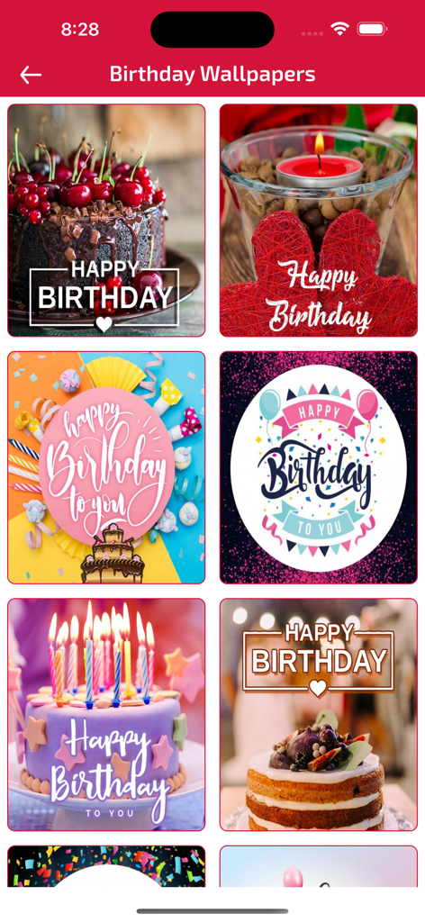 Birthday Wishes & Cards - Une galerie de fonds d'écran d'anniversaire colorés avec des gâteaux, des bougies et des cartes de vœux festives