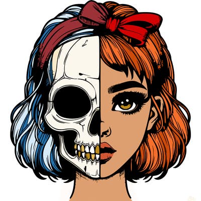 realistic girl with half skull mask