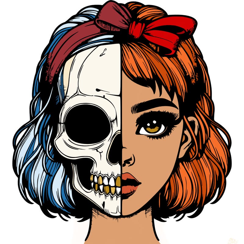 realistic girl with half skull mask