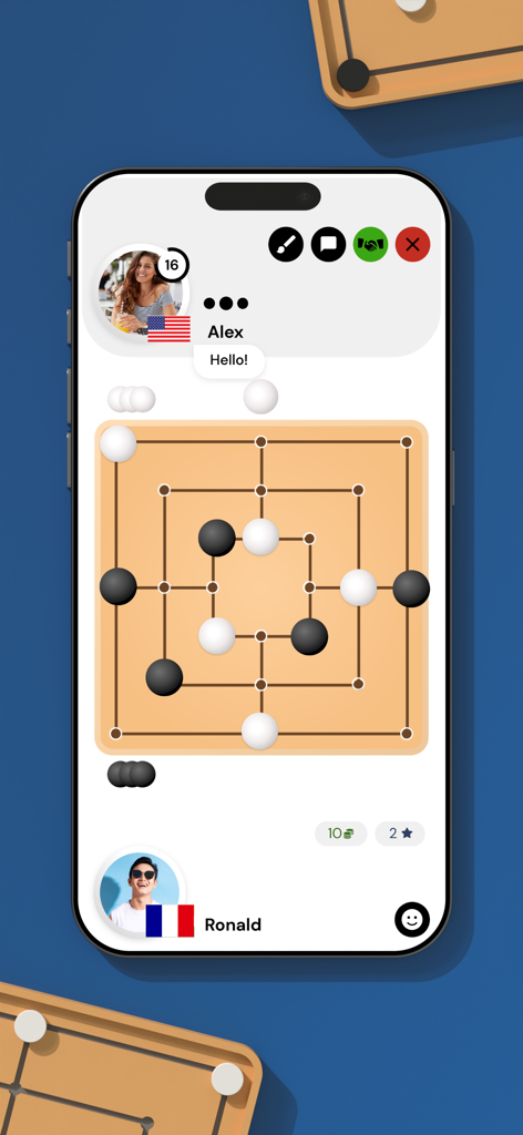 Mills | Nine Men's Morris - Nine Mens Morris online multiplayer match on iPhone screen