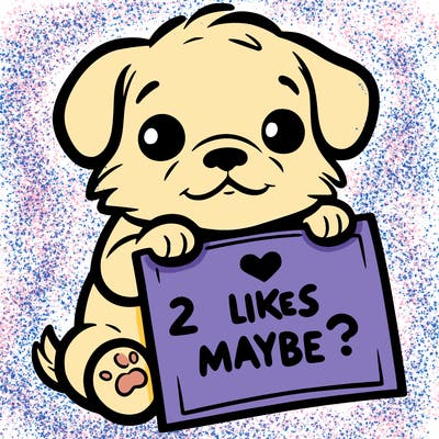 a puppy holding a sign that says 2 likes maybe?
