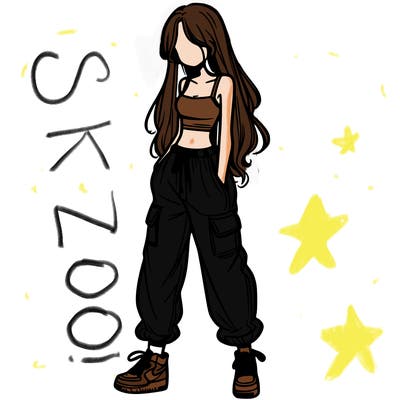 girl in baggy pants crop top and long hair