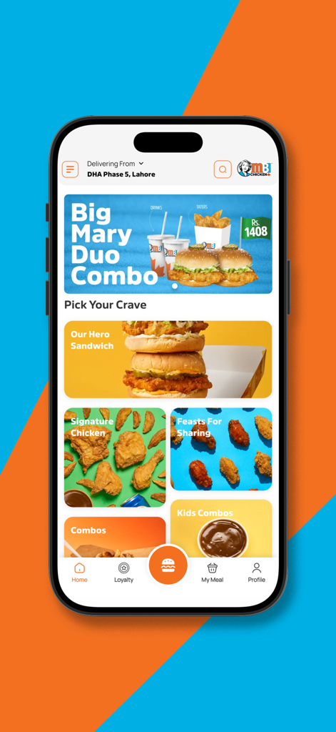 Mary Brown's Chicken - Mary Brown's Chicken mobile app home screen featuring chicken meal combos and signature sandwiches.