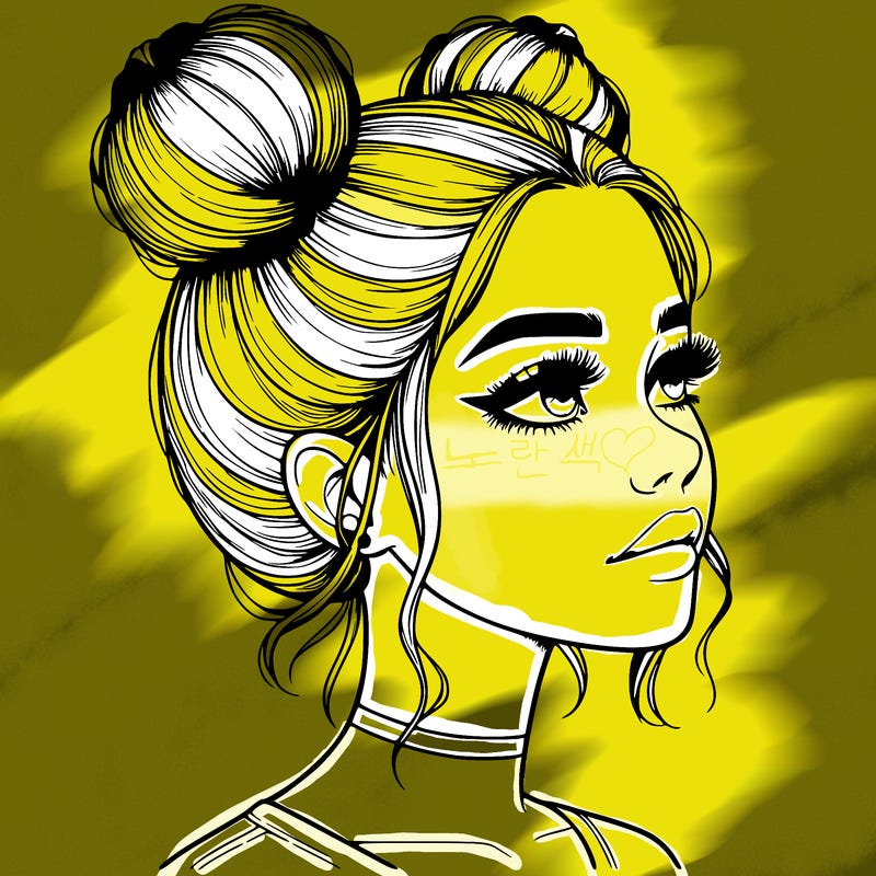 realistic girl with buns on the top of her head