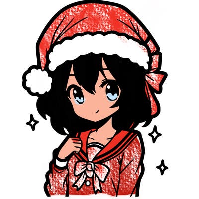anime girl wearing a santa hat