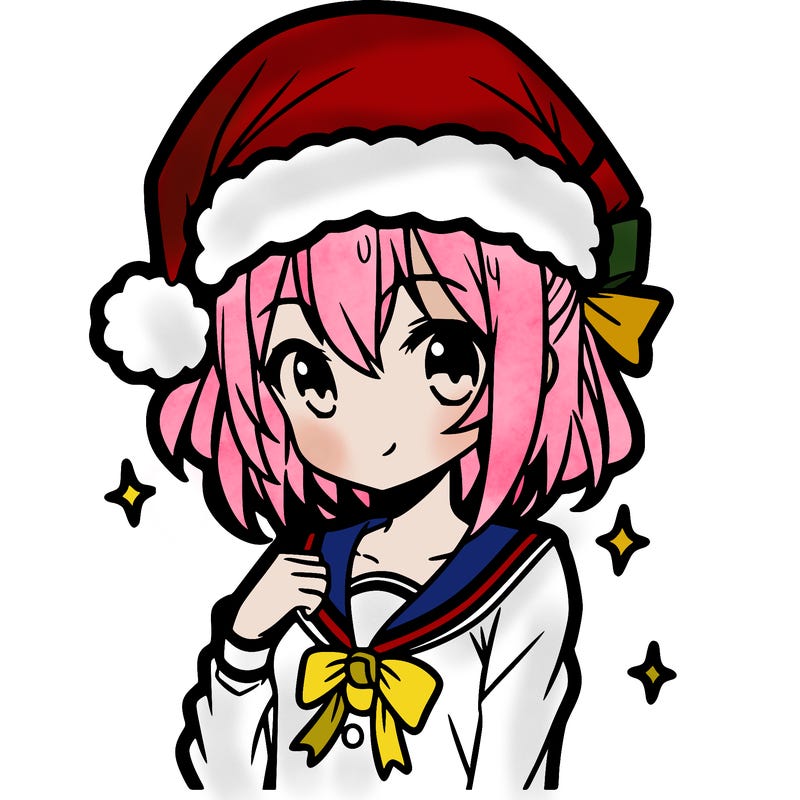 anime girl wearing a santa hat