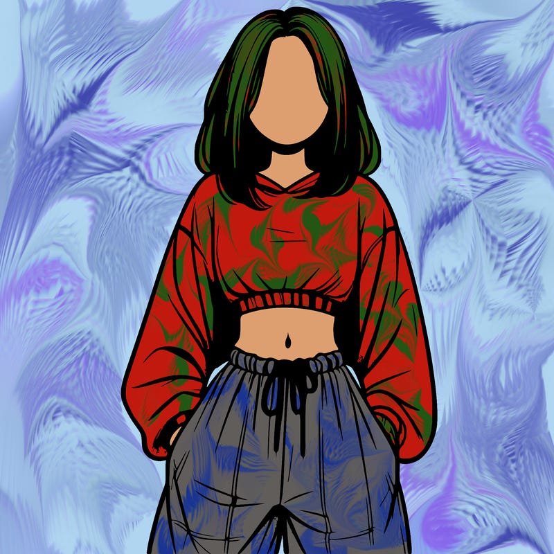 realistic girl faceless with baggy pants and a crop top