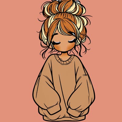 girl with baggy sweatshirt and messy bun