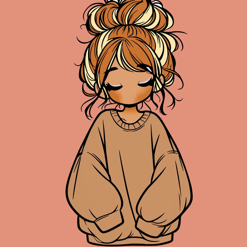 girl with baggy sweatshirt and messy bun