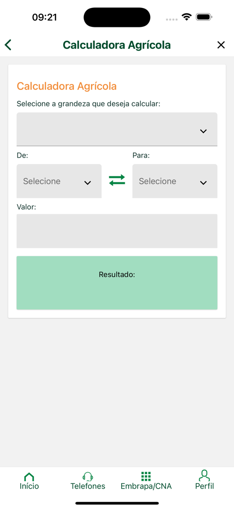 BNB Agro - Pantalla de calculadora agrícola en la aplicación móvil BNB Agro