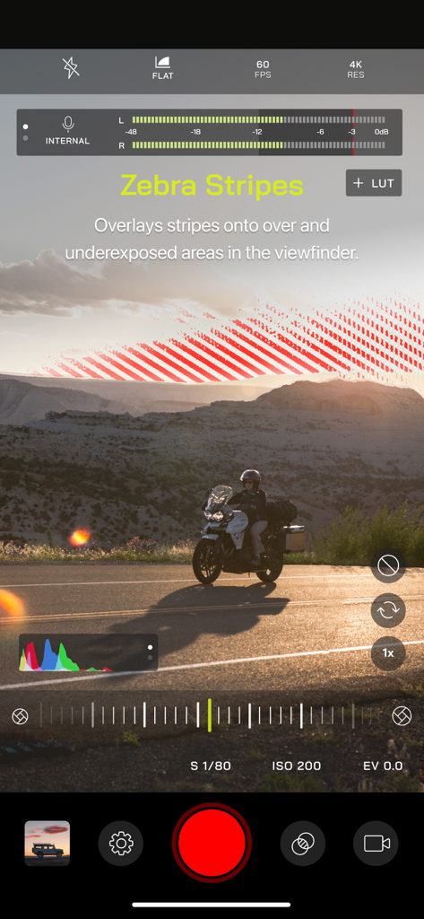 Pro Camera by Moment - Pro Camera by Moment interface with zebra stripes for manual exposure control